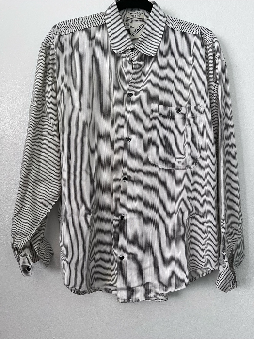 Vintage 90s GOOUCH Men’s M 100% Rayon Striped Button Up Shirt
